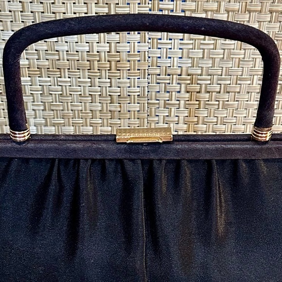 VTG 1960s Black Satin Top Handle Evening Bag by Ande' - Picture 3 of 13